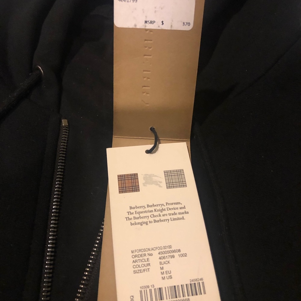 Black Burberry zip up jacket